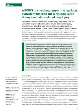 Mtorc1 Is a Mechanosensor That Regulates Surfactant Function and Lung Compliance During Ventilator-Induced Lung Injury