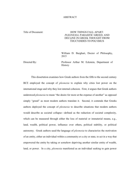 Pleonexia, Parasitic Greed, and Decline in Greek Thought from Thucydides to Polybius