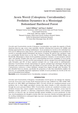 Acorn Weevil (Coleoptera: Curculionidae) Predation Dynamics in a Mississippi Bottomland Hardwood Forest