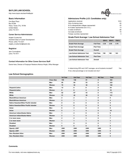 Law School Demographics BAYLOR LAW SCHOOL Basic Information Admissions Profile