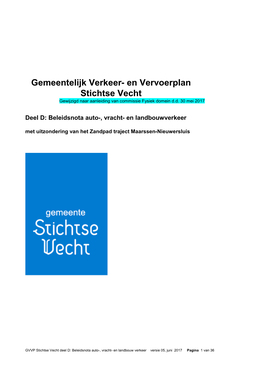 Gemeentelijk Verkeer- En Vervoerplan Stichtse Vecht Gewijzigd Naar Aanleiding Van Commissie Fysiek Domein D.D