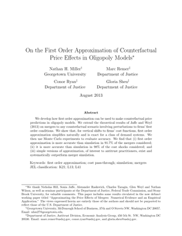 On the First Order Approximation of Counterfactual Price Effects in Oligopoly Models