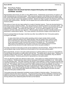 5.5 Third-Party Politics Explain How Structural Barriers Impact Third Party and Independent Candidate Success