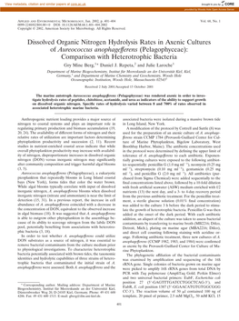 Dissolved Organic Nitrogen Hydrolysis Rates in Axenic Cultures