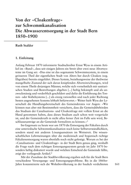 Cloakenfrage» Zur Schwemmkanalisation Die Abwasserentsorgung in Der Stadt Bern 1850–1900