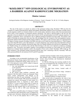 Npp Geological Environment As a Barrier Against Radionuclide Migration