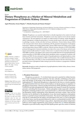 Dietary Phosphorus As a Marker of Mineral Metabolism and Progression of Diabetic Kidney Disease