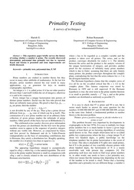 Primality Testing a Survey of Techniques