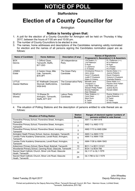 NOTICE of POLL Election of a County Councillor