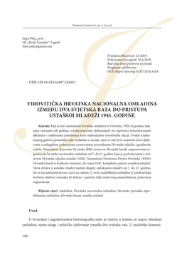 Virovitička Hrvatska Nacionalna Omladina Između Dva Svjetska Rata Do Pristupa Ustaškoj Mladeži 1941