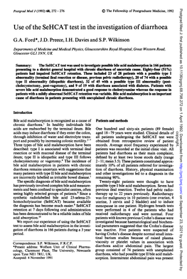 Use of the Sehcat Test in the Investigation of Diarrhoea