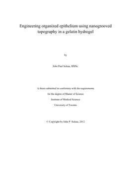 Engineering Organized Epithelium Using Nanogrooved Topography in a Gelatin Hydrogel