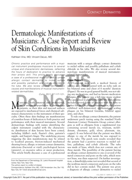 Dermatologic Manifestations of Musicians: a Case Report and Review of Skin Conditions in Musicians