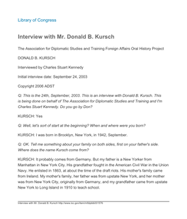 Interview with Mr. Donald B. Kursch