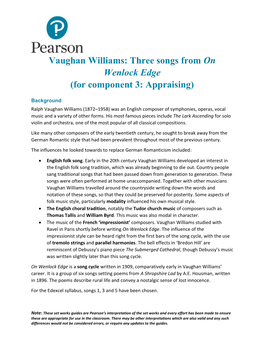 Vaughan Williams: Three Songs from on Wenlock Edge (For Component 3: Appraising)