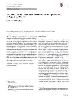 Asexuality: Sexual Orientation, Paraphilia, Sexual Dysfunction, Or None of the Above?
