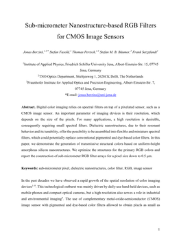 Sub-Micrometer Nanostructure-Based RGB Filters for CMOS Image Sensors