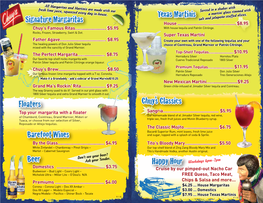 Beer Signature Margaritas Floaters Barefoot Wines Beer Happy Hour