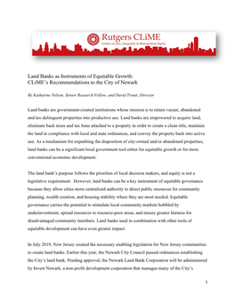 Land Banks As Instruments of Equitable Growth: Clime’S Recommendations to the City of Newark