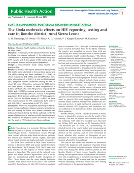 The Ebola Outbreak: Effects on HIV Reporting, Testing and Care in Bonthe District, Rural Sierra Leone A