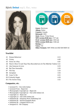 Björk Debut Mp3, Flac, Wma