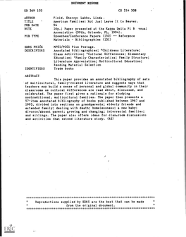 American Families: Not Just Leave It to Beaver. PUB DATE 94 NOTE 16P.; Paper Presented at the Kappa Delta Pi Bnnual Association (39Th, Orlando, FL, 1994)