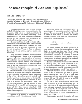 The Basic Principles of Acid-Base Regulation*