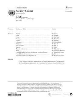 Security Council Provisional Asdf Seventieth Year 7368Th Meeting Monday, 26 January 2015, 1 P.M