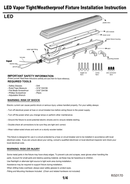 LED Vapor Tight/Weatherproof Fixture Installation Instruction LED