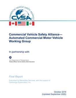 Automated Commercial Motor Vehicle Working Group Report