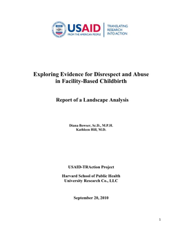 Exploring Evidence for Disrespect and Abuse in Facility-Based Childbirth