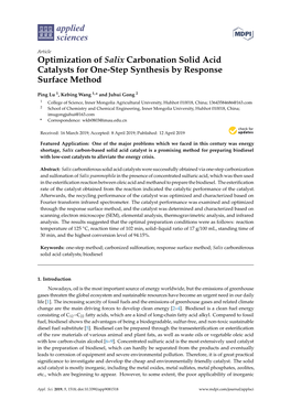 Optimization of Salix Carbonation Solid Acid Catalysts for One-Step Synthesis by Response Surface Method