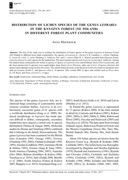 Distribution of Lichen Species of the Genus Lepraria in the Knyszyn Forest (Ne Poland) in Different Forest Plant Communities