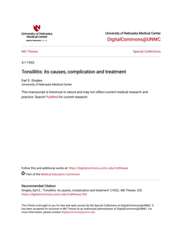 Tonsillitis: Its Causes, Complication and Treatment