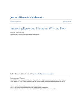 Improving Equity and Education: Why and How Patricia Clark Kenschaft Montclair State University, Kenschaft@Pegasus.Montclair.Edu