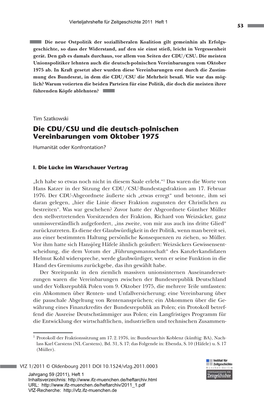 Die CDU/CSU Und Die Deutsch-Polnischen Vereinbarungen Vom Oktober 1975 Humanität Oder Konfrontation?