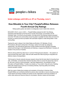 Peopleforbikes Releases Fourth Annual City Ratings Rating System Guides City Leaders to Strategically Invest in Better Bike Networks