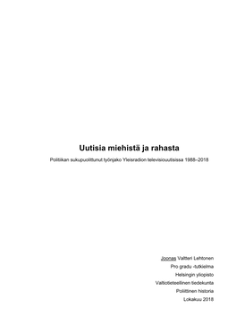 Uutisia Miehistä Ja Rahasta – Politiikan Sukupuolittunut Työnjako