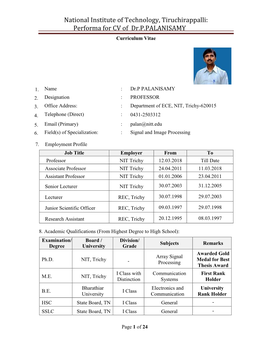 Dr.P.PALANISAMY Curriculum Vitae