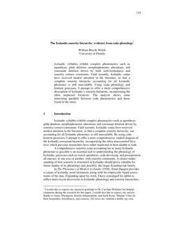 124 the Icelandic Sonority Hierarchy: Evidence from Coda Phonology1