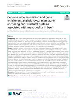 Genome Wide Association and Gene Enrichment Analysis Reveal Membrane Anchoring and Structural Proteins Associated with Meat Quality in Beef Joel D