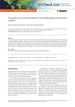 Pseudephemerum Nitidum (Hedw.) Loeske (Bryophyta) Rediscovered in Brazil