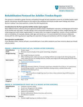 Rehabilitation Protocol for Achilles Tendon Repair