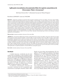Aplicações Taxonômicas Da Anatomia Foliar De Espécies Amazônicas De Oenocarpus Mart