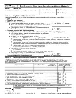 Questionnaire—Filing Status, Exemptions, and Standard Deduction Section I