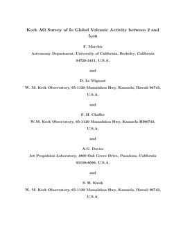 Keck AO Survey of Io Global Volcanic Activity Between 2 and 5 Mu M