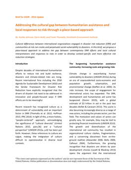 Addressing the Cultural Gap Between Humanitarian Assistance and Local Responses to Risk Through a Place-Based Approach