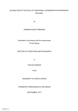 An Analysis of the Role of Traditional Leadership in Partnership Policing