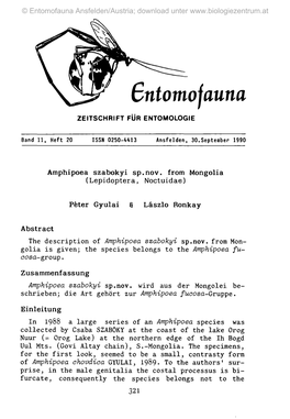 Sntomojauna ZEITSCHRIFT FÜR ENTOMOLOGIE