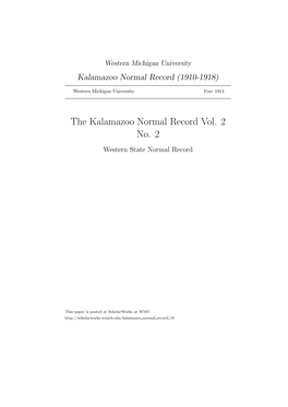 The Kalamazoo Normal Record Vol. 2 No. 2 Western State Normal Record